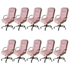 Kit 10 Cadeiras de Escritório Presidente em Sintético Base Cromada Euro Rose