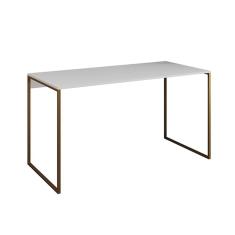 Escrivaninha Industrial Base Ferro Dourado Tampo Mdp Branco 137x60