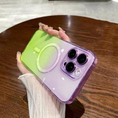 Capa de carga sem fio com padrão gradiente de luxo para iPhone 11 12 13 14 Pro Max Plus Capa magnética transparente macia, amarela, para iPhone 12Pro Max