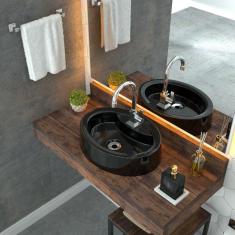 Kit Cuba OV43 com Torneira Luxo 1195 Metal e Válvula 1 Polegada e Sifão Pvc e Flexível Compace Preto