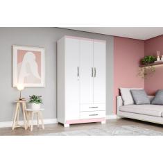 Guarda-Roupa Açai 03 Pts. Branco/Branco/Rosa-Chá - Henn