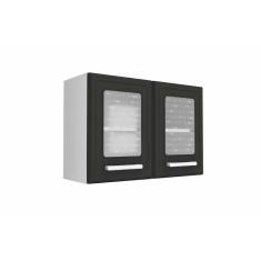 Armário Aéreo Cozinha Modulado Gourmet 7006 2 Portas C- Vidro Branco-preto - Bertolini