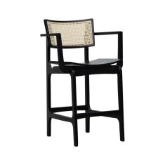 Banqueta Alta Bistrô Apollo Com Braços Encosto Telinha Natural E Assento Anatômico - Preto Madeira