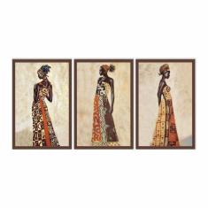 Quadro decorativo africanas 3p sem moldura 115x57