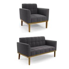 Namoradeira e Poltrona Base Madeira Fixa Cast Elisa Bouclê Grafite D03 - D`Rossi