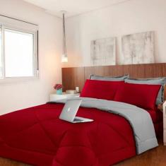 Kit 6 Pçs com Edredom e Lençol Aconchego Casa Dona Dupla Face Casal Qu