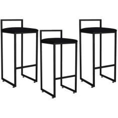 Kit 03 Banquetas Altas Para Cozinha Sala de Jantar Hanna L02 Preto Sue