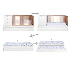 Berço encanto branco com grades em madeira com cama auxiliar - Sleeper