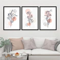 Kit 3 Quadros Decorativos Flores Abstrato 45x34cm - Quadros On-line, A