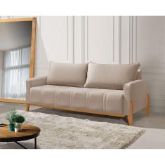 Sofá Living Base Em Madeira Maciça 4 Lugares 2,10m Búzios Veludo Bege - Bege