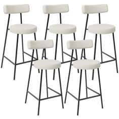 Kit 05 Banquetas Baixa Para Cozinha Sala De Jantar Bancada Milão L02 Linho Champagne