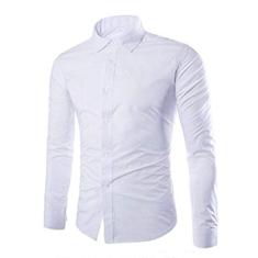 Cicilin Camisas sociais masculinas lisas de manga comprida slim fit camisa casual de botão, Branco, Medium
