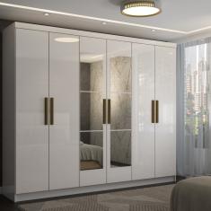 Guarda-Roupa Casal Odisseia 6 Portas 2 Gavetas com Espelho Branco - Panorama Móveis