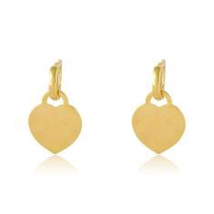 Brinco Argolinha Com Chapa De Coração Folheado