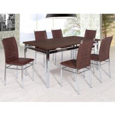 Conjunto Sala de Jantar Tokio Mesa Riviera 6 Cadeiras Art Panta Cromado/Castanho Rust