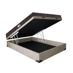 Cama Box Baú Casal Colchão Espuma D45 Bordado + Box Suede Bege Serra Negra 62x138x188