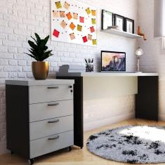 Mesa para Escritório 160cmx42cm 40mm com Caixa de Tomada Bramov Móveis Preto/Cinza Cristal