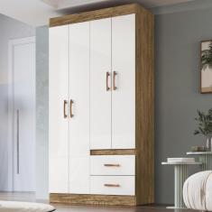 Guarda Roupa Solteiro 4 Portas 2 Gavetas Rosário Doripel - Off White/Nogueira