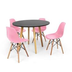 Conjunto Mesa De Jantar Laura 105cm Preta Com 4 Cadeiras Char