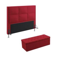 Kit Cabeceira Estofada Maia 140 Para Cama de Casal e Calçadeira Sagita