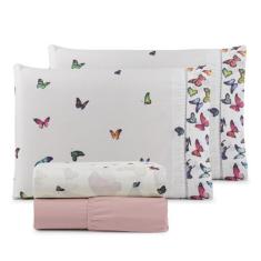 Jogo de Cama Refúgio Queen Percal Algodão Luxo 4 Peças Borboletas - Su