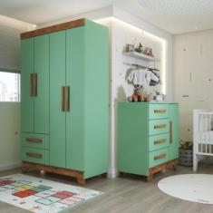 Quarto Infantil Completo Kids 5 Portas 6 Gavetas Verde/Nature - Panora
