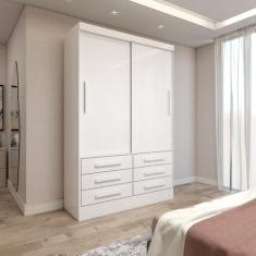 Guarda-Roupa Solteiro Guaianases 2 Portas 6 Gavetas Branco - Panorama 