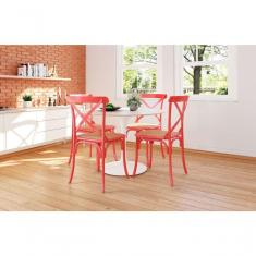 Kit 8 Cadeiras Katrina X Vermelha Assento Bege New Green - Bege
