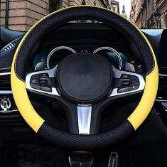 SHIAWASENA Capa de volante de carro, couro, ajuste universal de 38 cm, antiderrapante e sem odor (preto e amarelo)