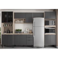 Cozinha Modulada Completa 14 Portas 02 Gavetas Firenze Avena Grafito Demóbile 