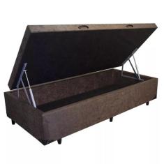 Base Cama Box Baú Solteiro Suede Marrom RC Sono Leve 42x88x188