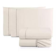 Jogo Lençol Casal 4 Peças 200 Fios Percal 100% Algodão Lisos Branco