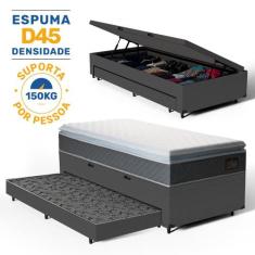 Cama Box Baú com Colchão de Espuma D45 Pillow Top Fort Comfort Auxilia