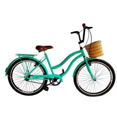 Bicicleta feminina aro 26 c/ cesta tipo vime sem marchas