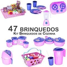Kit Cozinha Infantil Pote Mercado Prato Copo Jarra Fogão 47P