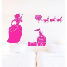 Adesivo Decorativo De Sala Princesa, Carroça E Castelo
