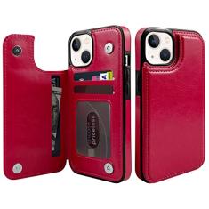 TopPerfekt Capa carteira para iPhone 13 e 14 com suporte para cartão, capa traseira flip de couro PU com compartimentos para cartões, fecho magnético duplo, capa protetora à prova de choque durável,