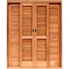 Porta de Correr Veneziana Madeira 6 Folhas Isabela Revestimentos 2,15mx1,60mx15cm Marrom Claro