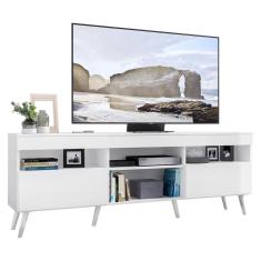 Rack TV 65" com Pés Retrô e 2 Portas Paris Multimóveis Branco