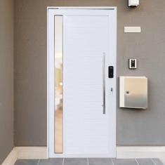 Porta Pivotante de Alumínio 210 x 100cm com Visor e Fechadura Digital Linha 30 Esquerda Branco