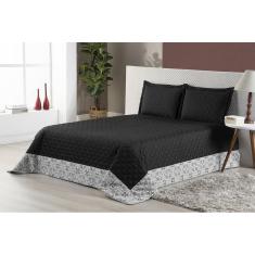 Jogo De Cama Colcha Casal Queen Preto Vitória 3 Peças