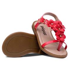 Sandália Rasteira Infantil Menina Flores 04.19 (23, Vermelho)