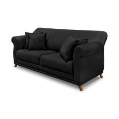 Sofá 2 Lugares Pé De Madeira Julieta 180 Cm Veludo Preto S04 - D'rossi