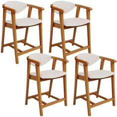 Kit 04 Banquetas Baixa Cozinha Sala De Jantar Bancada Cecília L02 Linho Cru - Lyam Decor