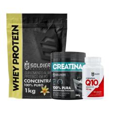 Kit: Whey Protein Concentrado 1kg + Creatina Monohidratada Pote 300g + Coenzima Q10 100mg-Unissex