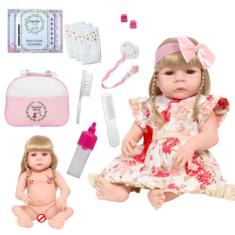 Boneca Reborn Princesa Loira Fofinha Bolsa 20 Acessórios - Cegonha Reb