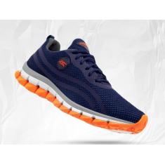 Tênis Unissex Macio Esporte Azul Laranja Confortável Calce Facil - K, 