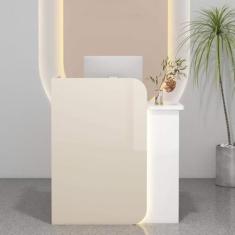 Mesa de recepção com balcão, excelente economia de espaço, balcão frontal com gaveta com trava, mesa de escritório em casa, para salão, recepção, checkout, lobby, salão de beleza, escritório, branco