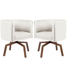 Kit 02 Poltronas Decorativas Sala de Estar Giratória Ka Nix Linho Creme Gran Belo