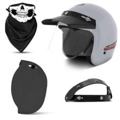Capacete Moto Aberto Compact + Viseira Bubble Fumê + Bandana e Flip Up